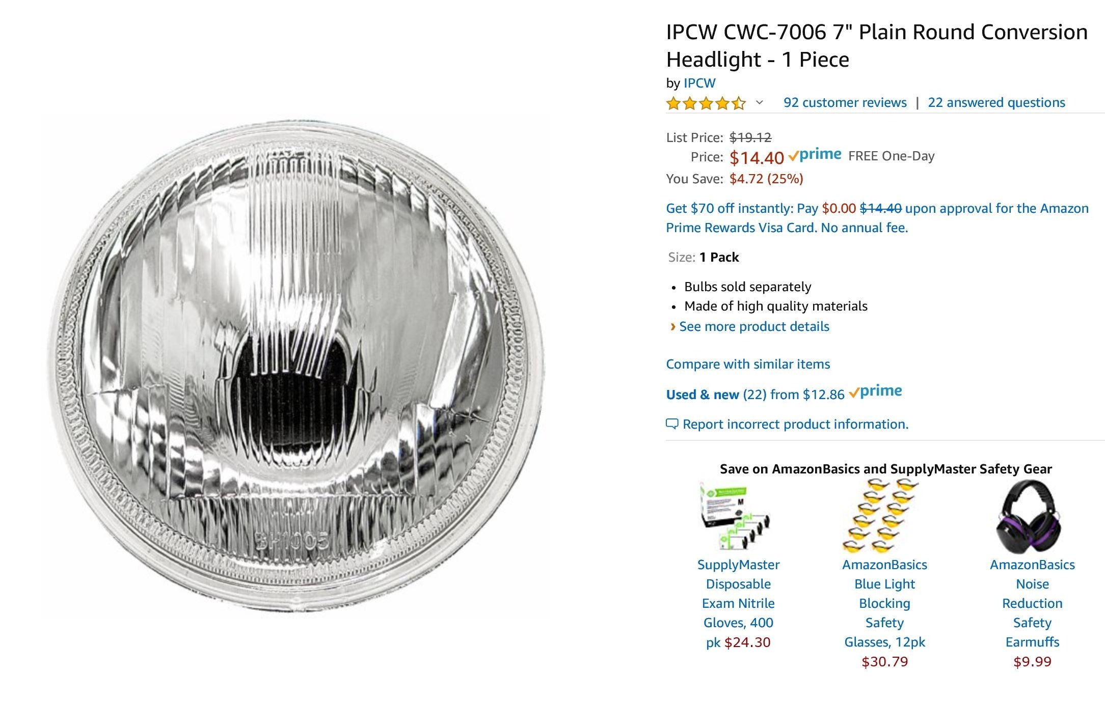 IPCW CWC-7006 7 Plain Round Conversion Headlight 1 Piece 